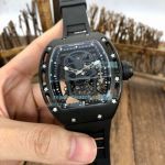 Swiss Richard Mille RM052 Black Skull Dial Watch Black Rubber Strap